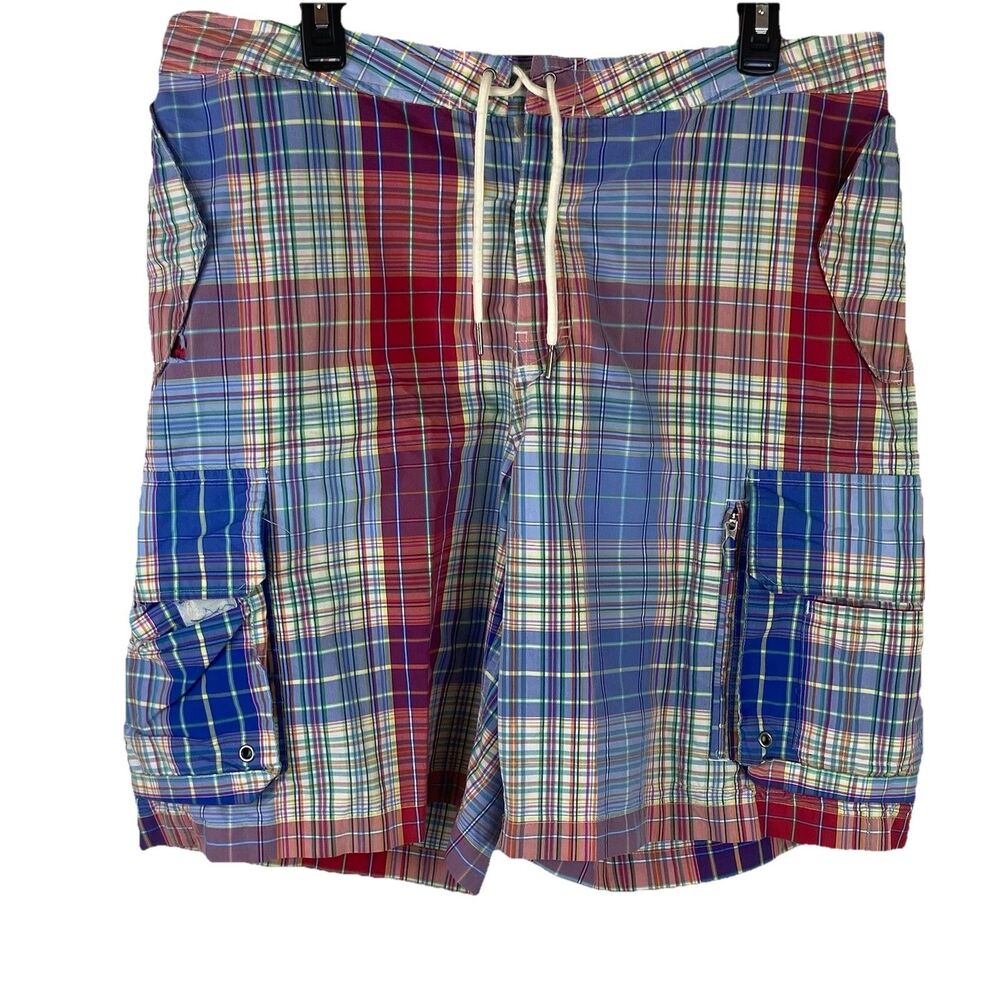 Polo Ralph Lauren Men's Swim Board Shorts Unlined Blue & Red Plaid Size 36(35)